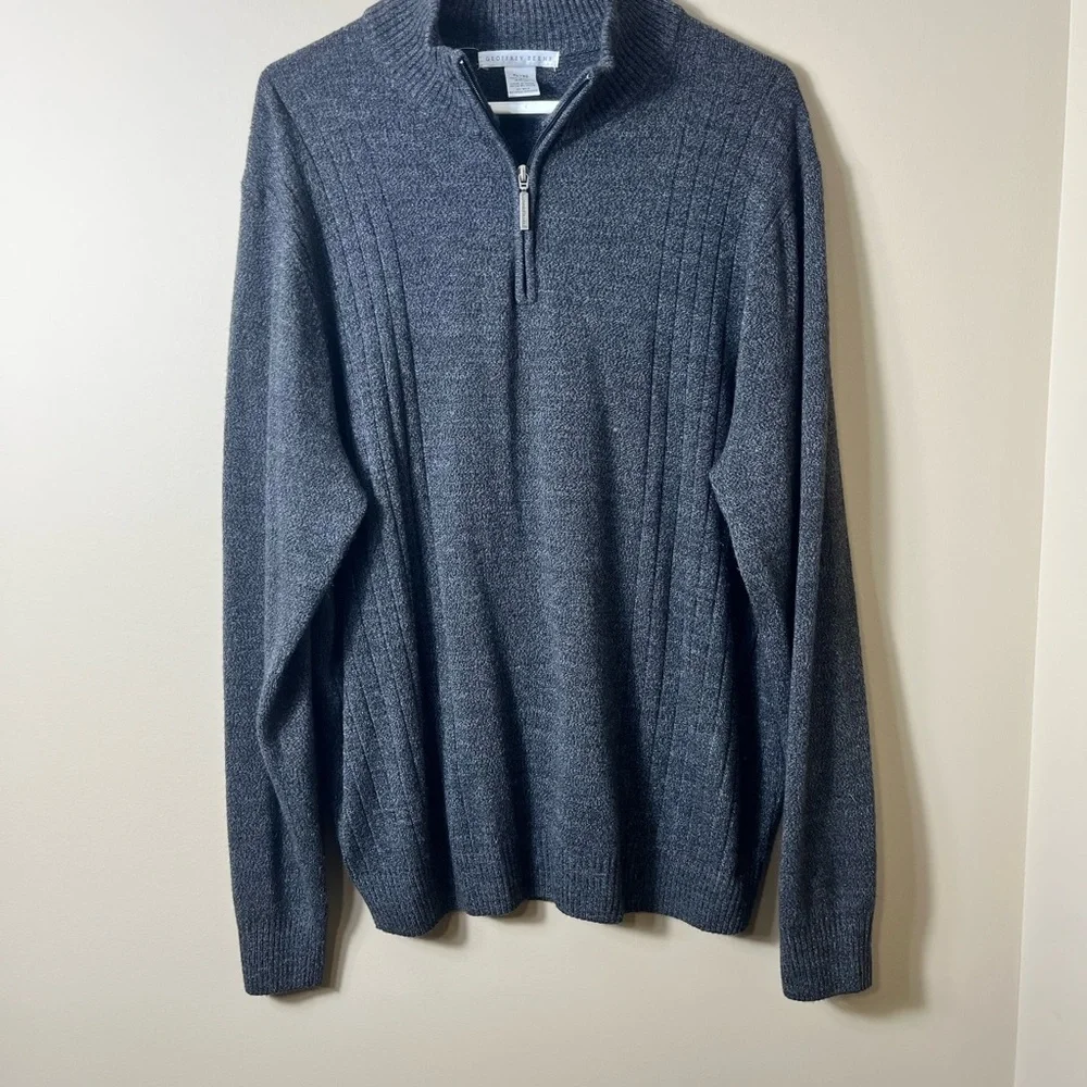 Geoffrey Beene Charcoal 1/4 Zip Sweater Size‎ XL Academia Preppy Casual